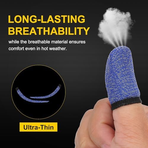 PATIKIL Controller Finger Thumb Sleeve, 12 Pack Mobile Gaming Finger Sleeve Fiber Tip Gloves Anti-Sweat Breathable for Phone Game Touchscreen Devices, Blue/Black - Image 3
