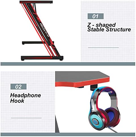BestOffice Gmaing Desk 35.4in PC Computer Desk Z Shaped Gaming Workstation Ergonomic Gaming Table with Headphone Hook for Home Office, Red - Image 6