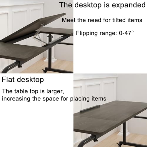 TigerDad Tilt Overbed Table with Wheels, Height Adjustable Rolling Desk for King Queen Bed, Tilting Laptop Cart Mobile Computer Workstation, Dekuwood - Image 3