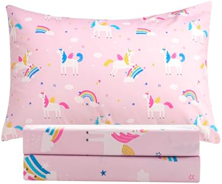 Full Sheets Set for Girls Kids - 4-Piece Cute Unicorn Bedding Set, Breathable Pink Rainbow 3D Fitted Sheets with 14" Deep Pocket, Ultra-Soft Lightweight Bedroom Essentials by VinogustoBedLinens