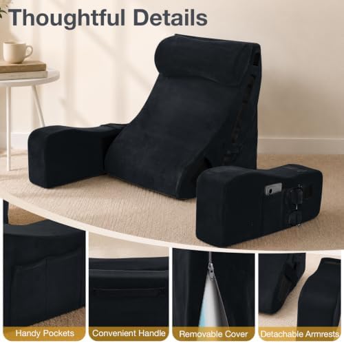 Sasttie 15-25 inch Adjustable Reading Pillow with Armrests, Black - Image 4