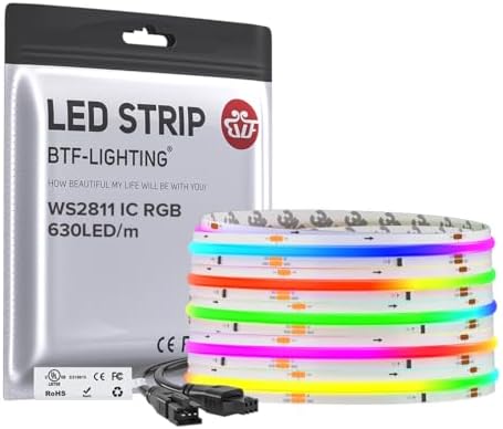 BTF-LIGHTING 16.4FT WS2811 Smart IC RGB DC12V FCOB COB LED Strip Light by BTF-LIGHTING