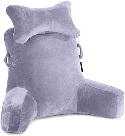 Reading Pillow-Extra Large 31" Bed Rest Pillow with Detachable Neck Roll & Arms for Sitting in Bed or Couch-Backrest Reading Pillow Adult Back Pillows for Reading/Watching TV/Gaming/Relaxing-Grey by SLIGUY