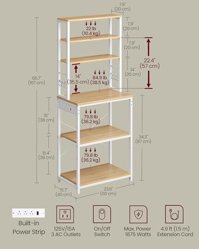 VASAGLE Coffee Bar, 23.6 Inches 6-Tier Baker's Rack with 6 Hooks - Image 6