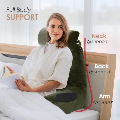Nestl Reading Pillow with Portable Laptop Lap Desk - Shredded Memory Foam Back Support Pillow for Sitting Up in Bed and Couch Rest Pillows with Arms, Bed Tray Table with Foldable Legs, Olive Green - Image 7