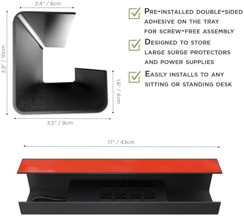 Scanfield Under Desk Cable Management Tray, No-Screw, 17-Inch, 4-Pack Black - Image 6