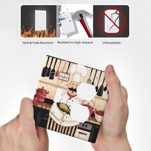 Decorative Outlet Covers Cartoon Fat Happy Chef Cook 2 Gang Combination 1 Toggle/1 Duplex Light Switch Cover Gfci Wall Plate Electrical Receptacle Switchplate for Farmhouse Kitchen Decor - Image 6