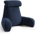 Bed Rest Reading Pillow with Arms & Detachable Headrest, Corduroy Backrest Cushion with Side Pockets & Washable Cover, Sit Up Pillow for Bed, Sofa Reading, Relaxing & Watching TV, Navy Blue by Ailuteie