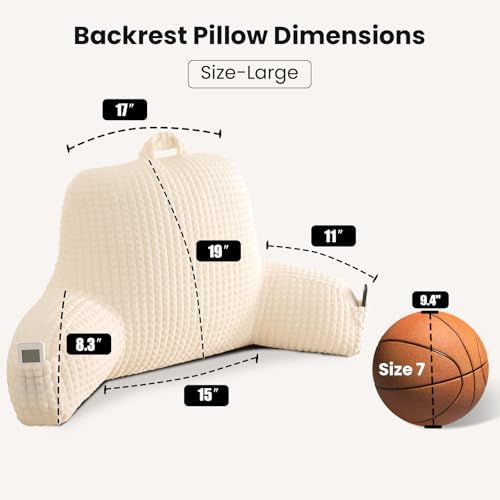 Reading Pillow with Arms for Bed Sitting,White Flannel | Large Supportive Backrest Helps Ease Neck,Shoulder & Arm Strain While Gaming Reading or Watching TV - Image 3