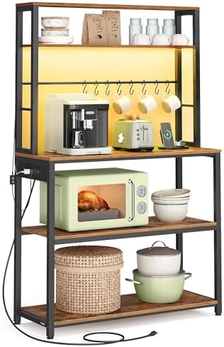 VASAGLE Coffee Bar with LED Lights, 31.5 Inches Bakers Rack by Unknown