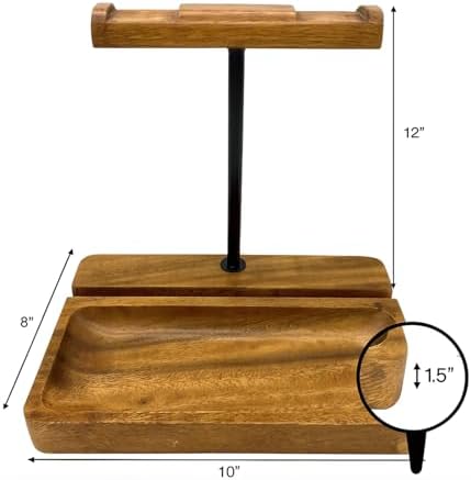 Dual Headphone Stand, Acacia Wood Holder for 2 Headsets, Phone & Tablet - Image 5
