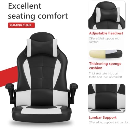 BestOffice PC Gaming Chair Ergonomic Office Chair Desk Chair with Lumbar Support Flip Up Arms Headrest PU Leather Executive High Back Computer Chair for Adults Women Men (White) - Image 4