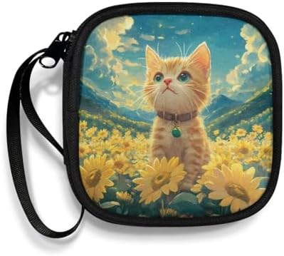 Cat Sunflower Earbuds Case Portable Earbuds Carrying Case, Portable Earphone Bags Phone Accessories Organizer with Handle for Earphone, in-Ear Headphones, Earbud by Unknown