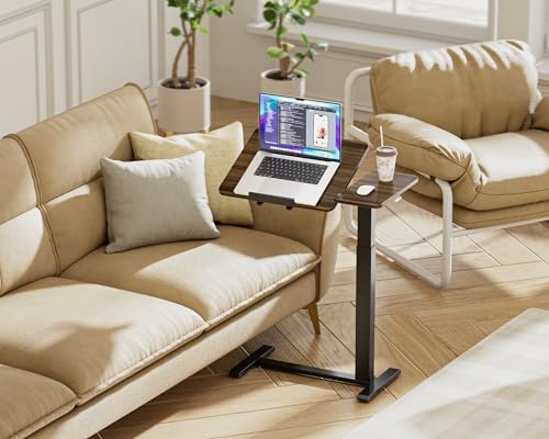 Ywin Medical Overbed Table with Wheels, Lift 27-43in, Black Walnut - Image 2