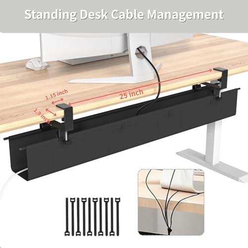 No Drill Under Desk Cable Management Tray, 47.5” Fabric Clamp Mount - Image 6