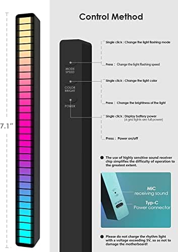 Soulpunk RGB Rechargeable Sound Control Light, Voice-Activated Pickup Music Rhythm Lights, Ambient Light, for Car, Gaming Room Decorations（4Pack） - Image 6