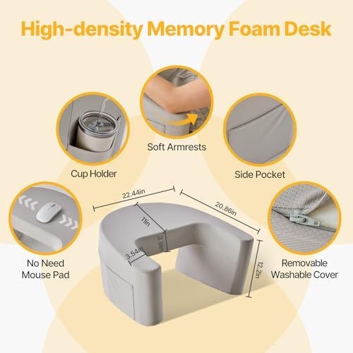 Sweetcrispy Ergonomic Lap Desk Reading Pillow with Storage Pockets, Grey - Image 2