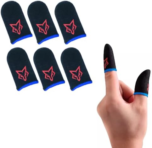Finger Sleeves Breathable Touchscreen for Mobile Games V1 (6pcs) Profesional Finger Gloves Gamer PUGB Free Fire COD (Red/Blue) by Sarafox