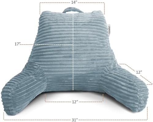 Nestl Stone Blue Reading Pillow with Bed Desk for Laptop and Writing, Luxe Cut Plush Back Pillow for Sitting Up, Back and Arms Adjustable Support for Adult and Teens, Foldable Lap Desk for Bed 22x14” - Image 3