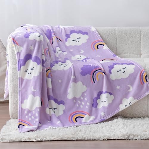 SOCHOW Cute Cloud Print Fleece Throw Blanket, Purple 50 x 60 Inches by SOCHOW
