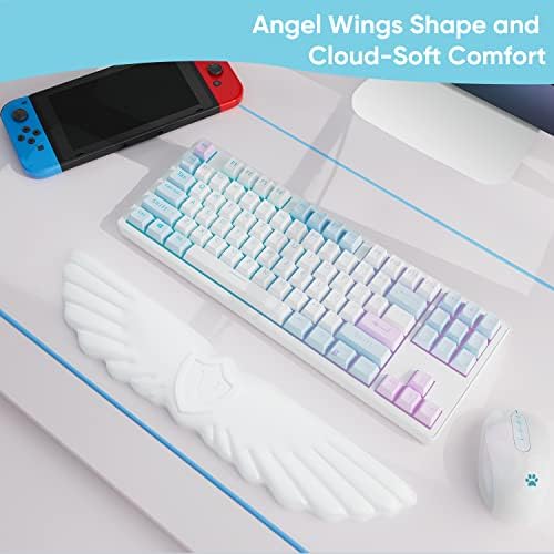 Sushret Angel Wing Cloud Keyboard Wrist Rest, Soft Leather Memory Foam Keyboard Wrist Support for Pain Relief, Ergonomic Anti-Slip Cute Computer Palm Rest for PC Gaming/Laptop/Hand Pad (1-Wing White) - Image 2