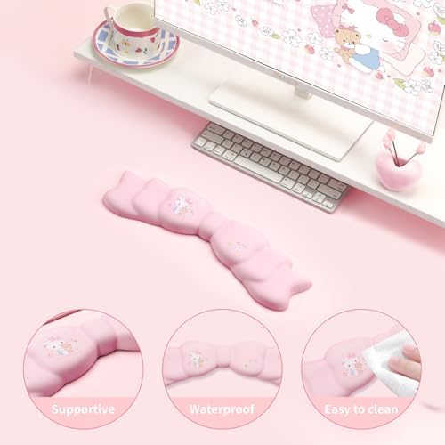 Kuitmor Memory Foam Bowknot Wrist Rest,Non-Slip Rubber Base Keyboard Wrist Rest for Gaming,or Home Office Work - FlowerCat - Image 3