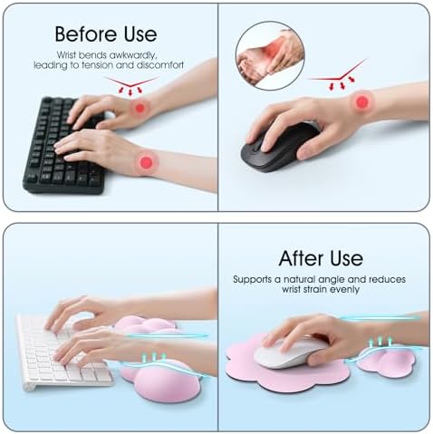 Cloud Wrist Rest Keyboard Cushion and Cloud Mouse Pad, Pink | 4-in-1 Ergonomic Cloud Keyboard Wrist Rest Set, Memory Foam, Arm Support for Palm, Cute Desk Accessory for PC Gaming Setup - Image 3