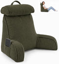 Reading Pillow for Bed with Detachable Neck Roll and Shredded Memory Foam, Back Pillow with Arms for Sitting Up, Washable Bed Rest Pillow with Side Pocket for Gaming, Sofa, Dorm - Green by Unknown