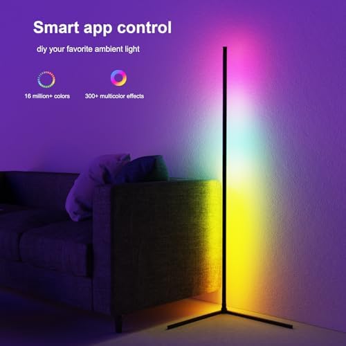 Corner Floor Lamp, 60”Smart RGB LED Floor Lamp with App and Remote Control,High Brightness Led,16 Million Colors, Music Sync, Timer Setting, Mood Lighting,Ideal for Living Rooms, Bedrooms. - Image 4