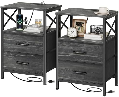 Huuger Nightstand Set of 2 with Charging Station, USB-C Port, End Tables by Huuger