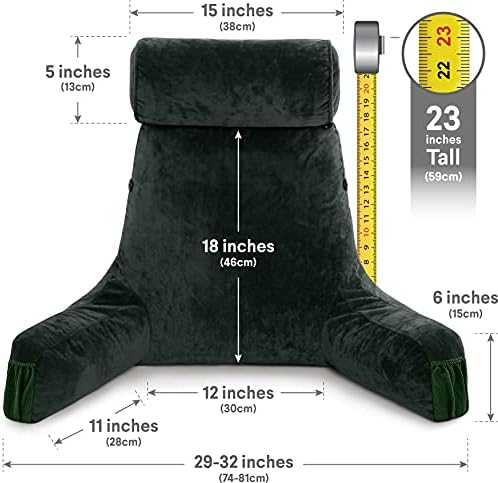 Husband Pillow Medium Reading Pillow with Arms - 23" Backrest for Sitting Up in Bed - Firm Support Bed Rest Pillow for Adults, Neck Roll, Removable Cover - TV, Reading, Lounging - Dark Green - Image 4