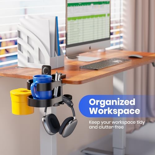 7-in-1 Desk Cup Holder - EURPMASK Organizer with Headphone, Controller Holder, Snack Bucket, and Phone Holder, Clamp-On Desk Accessory with Sturdy Large Storage, Easy to Install, Black - Image 5