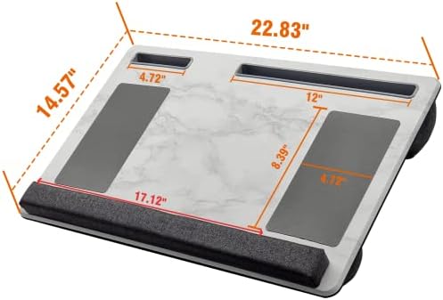 Extra Large Lap Laptop Desk- Home Office Portable LapDesk with Mouse Pad & Wrist Rest for Notebook/MacBook/Tablet, Sofa Bed Working, Writing, Drawing (White Marble, Fit Up to 17-inch Laptops) - Image 2