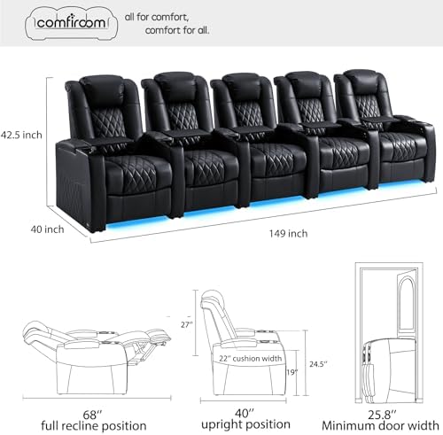 comfiroom Top-Grain Leather Home Theater Seating, Dual-Motor Power Recliner - Image 2