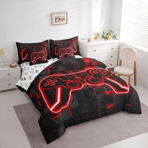 Feelyou Kids Gamer Queen Comforter Set Sheets 7 Piece Red Black Bedding Set - Image 2