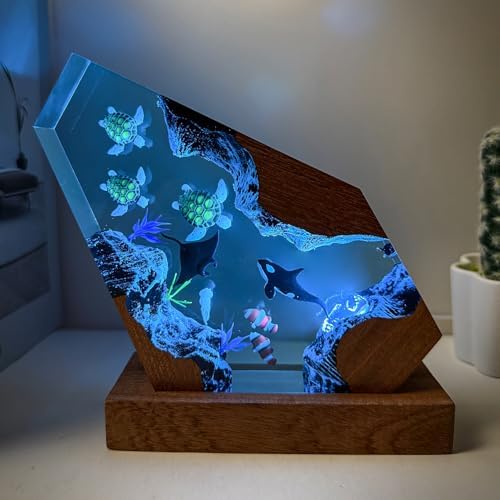 Epoxy Orca Ocean Resin Lamp, Handmade Resin Night Light with USB Port - Image 5