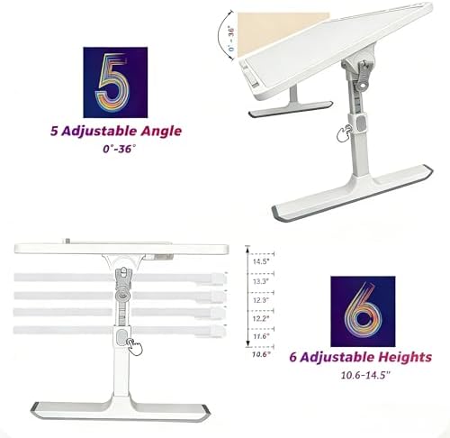 Foldable and Adjustable Laptop Bed Table with Hidden Drawer, Cup Holder, USB Voice-Controlled Night Light, White 23.6"x15.7", Suitable for Working, Gaming, and Other uses on Bed and Sofa - Image 4