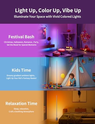 Ailofy Corner Floor Lamp, 1500lm RGBW Corner Lamp Work with Alexa & Google Assistant, 16 Million DIY Colors, Sync with Music, App Control, Modern LED Floor Lamp for Living Room & Bedroom, Silver Grey - Image 4