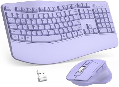 Wireless Keyboard and Mouse Combo, 2.4G Ergonomic Wave Keys(Purple) by Unknown