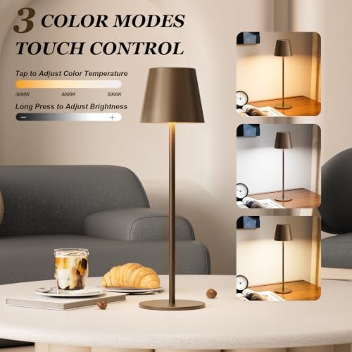 Kakanuo Brown Cordless Table Lamp Rechargeable, Battery Operated - Image 3
