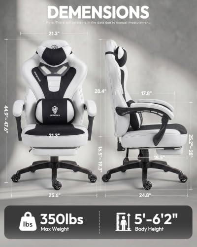Dowinx Big and Tall Gaming Chair for Adults with Footrest, Massage Lumbar | Ergonomic High back with Pocket Spring Cusion Wide Seat, 90-135° Recline, Adjustable Height & Headrest for Home Office - Image 3