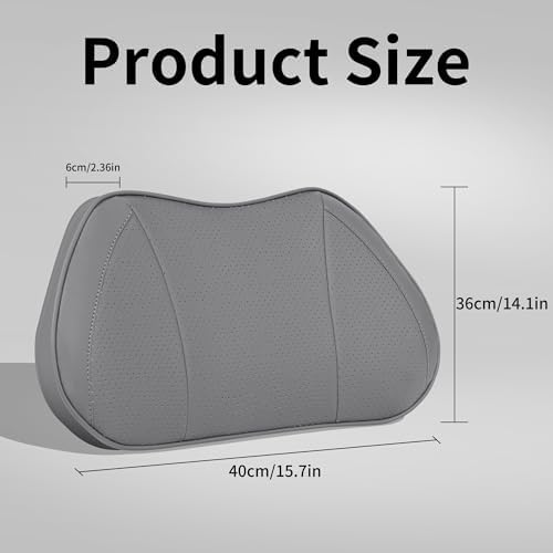 Car Lumbar Support Pillow for Driving Seat, Gray, 1 Pack | Leather Memory Foam Lumbar Cushion for Lower Back Pain Relief, Universal Back Support for Driving, Home & Office Chairs - Image 4