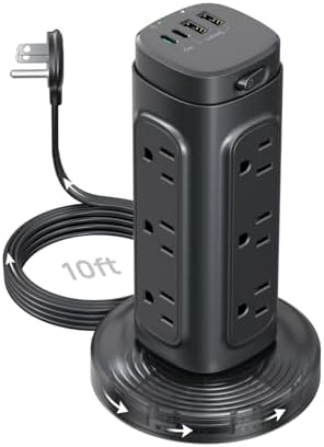 TROND Semi-Retractable Power Strip Tower 10 ft for Easy Cable Management by TRONDOfficial