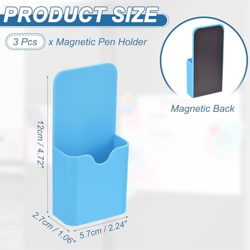 PATIKIL 3pcs Magnetic Pen Marker Holders, 50x27mm Dry Erase Marker Pencil Holder Cup Organizer for Classroom Home Office Refrigerator Whiteboard Locker, Blue, 4x2x1 - Image 2