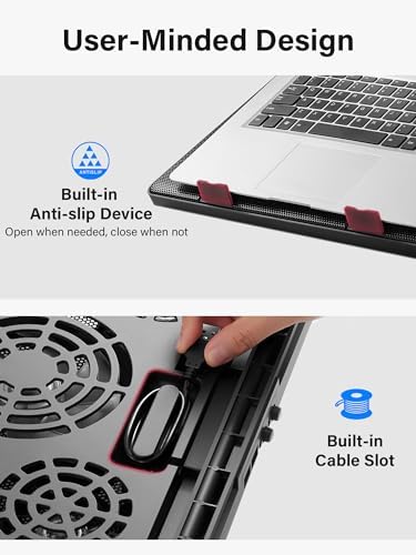Kootek Laptop Cooling Pad Cooler Stand with 5 Quiet Fans for 12"-17" Laptop - Image 5