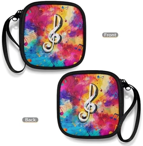 Colorful Musical Notes Square Earbud Case Portable Carrying Case Storage Bag Cell Phone Accessories Organizer with Handle for Earphone, Earbud, Earpieces - Image 4
