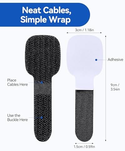 AGPTEK 80Pcs Self-Adhesive Cable Ties, Hook and Loop Cable Straps, Black - Image 2