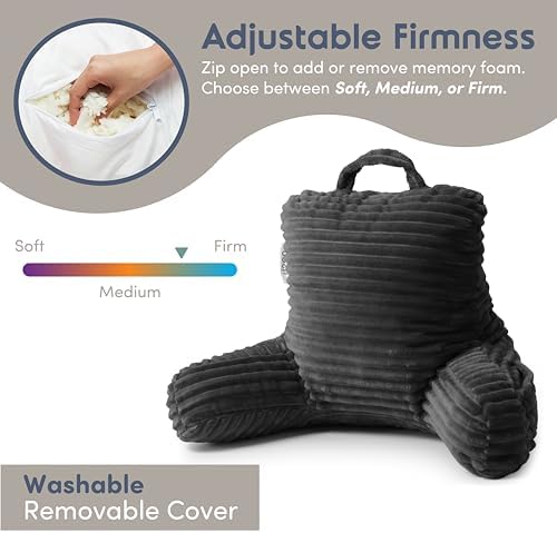 Nestl Reading Pillow for Kids & Teens with Shredded Memory Foam, Luxe Cut Plush Backrest Pillows for Reading and Gaming, for use on Couch, Bed, Floor, Adjustable Support with Washable Cover Dark Grey - Image 3