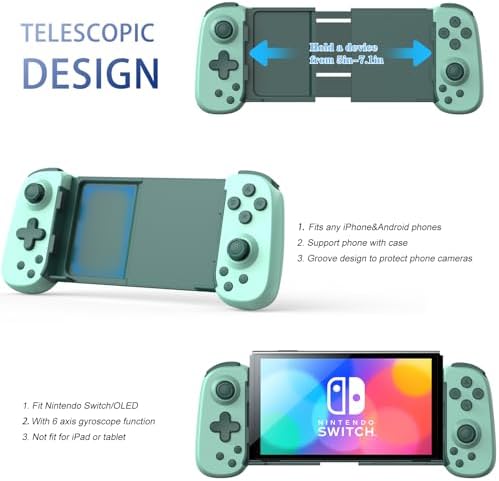 Wireless Controller for iPhone 17/Android/PC/iPad/Tablet/APPL Arcade MFi Games/Switch/PS4, Support Streaming on PS5/Xbox/PC Console, Cloud Gaming Gamepad Joystick - Turbo/6-Axis Gyro/Dual Motors - Green - Image 4