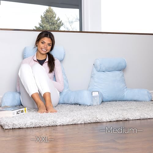 Husband Pillow Medium Reading Pillow with Arms - 23" Backrest for Sitting Up in Bed - Firm Support Bed Rest Pillow for Adults, Neck Roll, Removable Cover - TV, Reading, Lounging - Sky Blue - Image 6